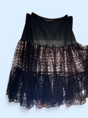 Lacy Black Petticoat Skirt 1950s Lace & Tulle Layered Can Can Size L/XL